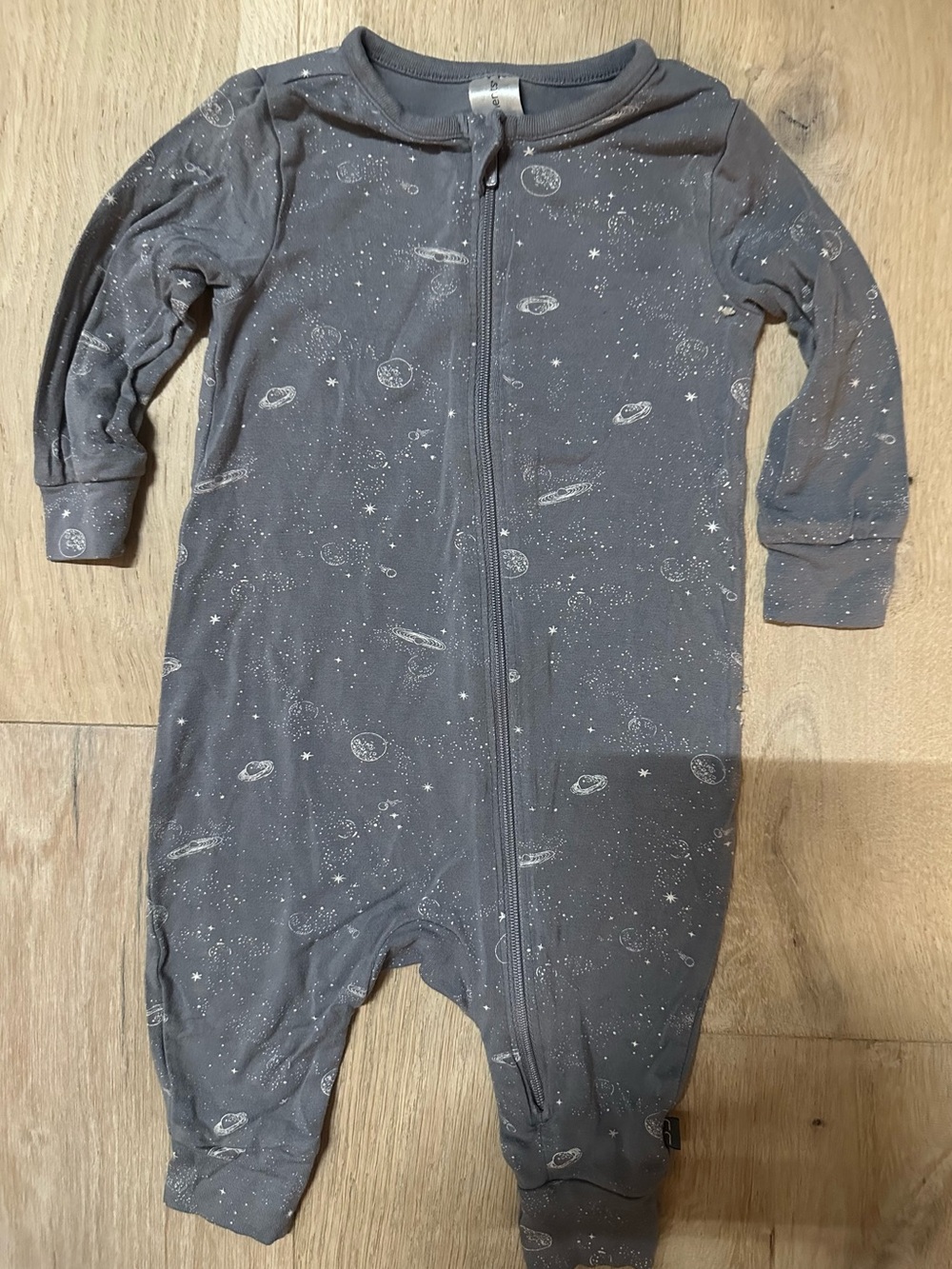 Modern Moments One-Piece Zip Pajamas in Charcoal Space Print